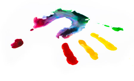 Handprint. Hand imprint of vivid colored watercolor painting, illustration ideal for t-sirt print, postersの写真素材