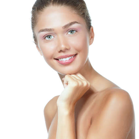 Portrait of a beautiful young woman with clean skin and soft day makeup, beauty treatment, cosmetology and anti-aging themeの写真素材