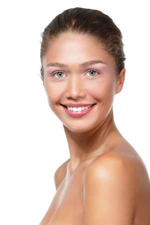 Portrait of a beautiful young woman with clean skin and soft day makeup, beauty treatment, cosmetology and anti-aging themeの写真素材