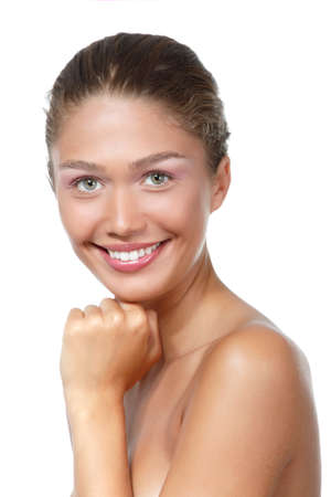 Portrait of a beautiful young woman with clean skin and soft day makeup, beauty treatment, cosmetology and anti-aging themeの写真素材