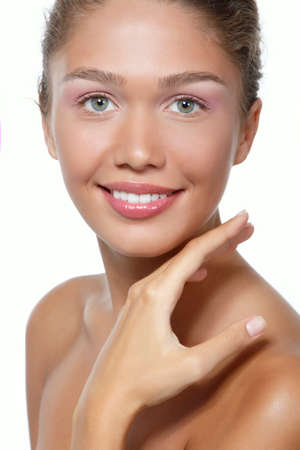 Portrait of a beautiful young woman with clean skin and soft day makeup, beauty treatment, cosmetology and anti-aging themeの写真素材