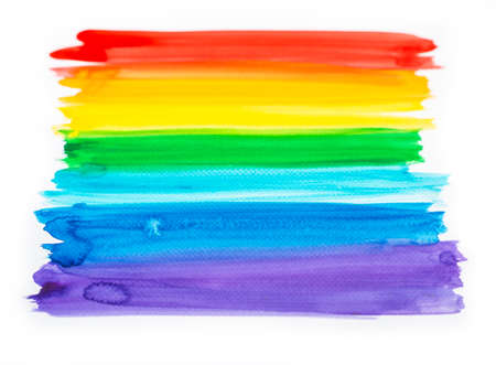 Vivid rainbow watercolor painting, artistic abstract background, beautiful design elementの写真素材