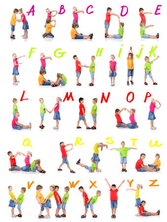 Children make alphabet. Letters mades of kids. Font concept.の写真素材