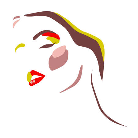 Woman's beauty. Abstract girl's portrait. Young beautiful female face, minimalist fashion design with geometric figures, vector illustrationのイラスト素材
