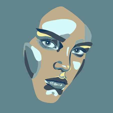 Woman's beauty. Abstract girl's portrait. Young beautiful female face, detail, minimalist fashion design with geometric figures, vector illustrationのイラスト素材
