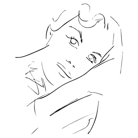 beautiful female face. Fashion woman abstract portrait, line art, quick sketch, vector fashion illustration, girl beauty minimalist, vector illustrationのイラスト素材