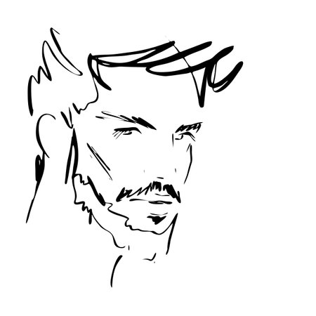 Male head, abstract portrait. Vector illustration of young man, line art, quick sketch, vector fashion illustration, beauty minimalistのイラスト素材