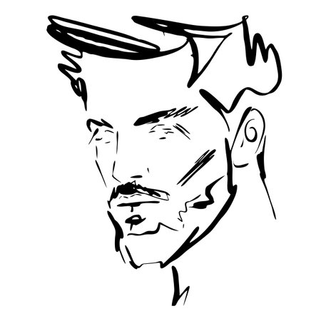 Male head, abstract portrait. Vector illustration of young man, line art, quick sketch, vector fashion illustration, beauty minimalistのイラスト素材