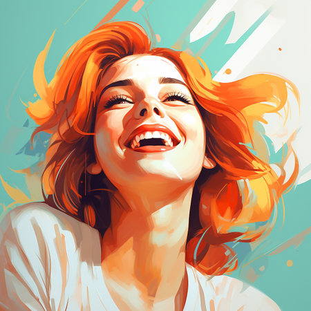 Beautiful young woman with red hair. Smiling girl portrait. Vector illustration.の素材