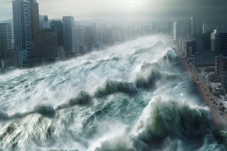 Nuclear bomb on the planet Earth. Big explosion with smoke in the sky. Volcanic eruption.の素材