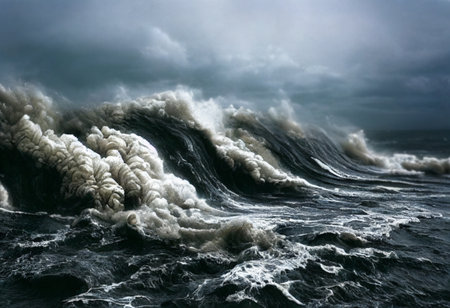 Big wave breaking on the coast of Atlantic ocean. Stormy weather.の素材