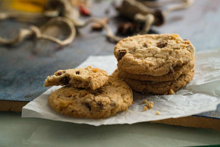 Bite biscuit cookie with almond on the table