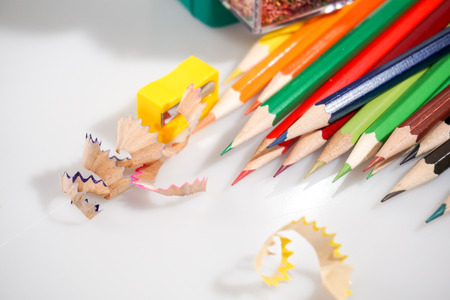 Color pencils white background colorful sharpener