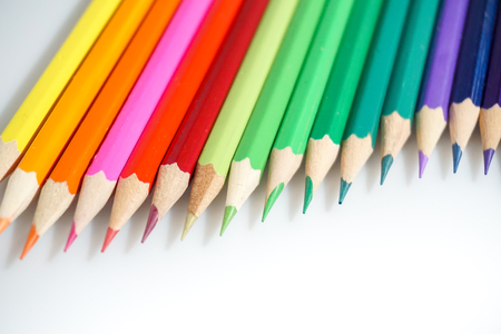 Color pencils white background colorfulの写真素材