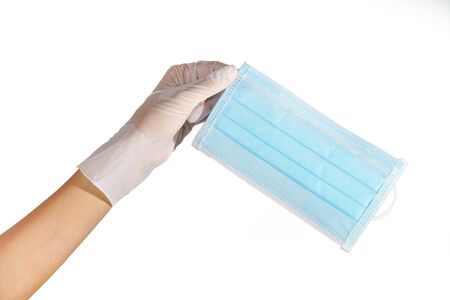 Hygienic mask and rubber glove hand set protection from virus covid 19 n 95 pollutionの写真素材
