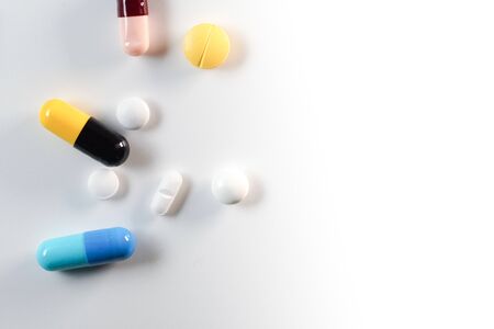 Close up Many Drug tablet on white backgroundの写真素材