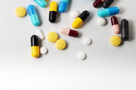 Close up Many Drug tablet on white backgroundの写真素材