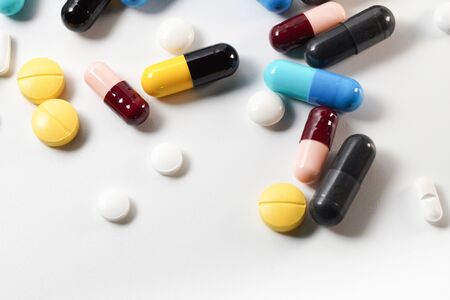 Close up Many Drug tablet on white backgroundの写真素材