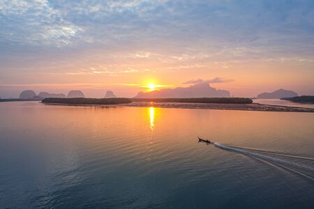 Beautiful Sunrise aerial view landscape Phang nga sam chong Thailandの写真素材