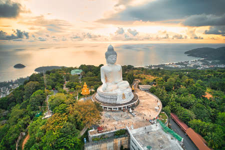 High angle view of the Big Buddha in the evening various colors of the sky It's almost dusk, Phuket, Thailand.の写真素材