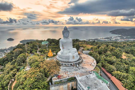 High angle view of the Big Buddha in the evening various colors of the sky It's almost dusk, Phuket, Thailand.の写真素材