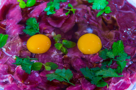 Fresh meat for sukiyaki potの写真素材