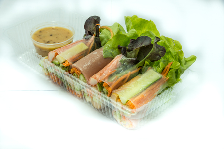 fresh vegetable spring roll, clean food, salad for weight loss, on white background