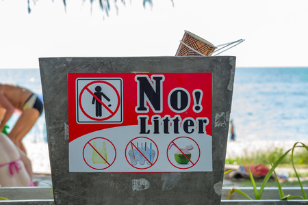 Local no littering signboard on a beach,Clean beachの写真素材