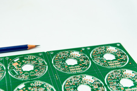 Electronic product design concept,printed circuit board(PCB) include pencil 2B with isolated white...