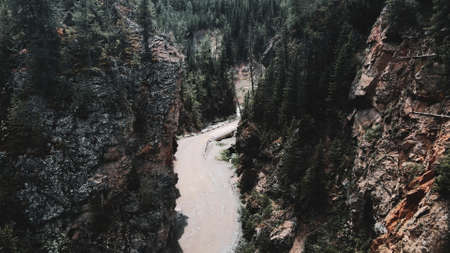 Fly between two rocks in summer. Altai. beautiful landscapeの写真素材