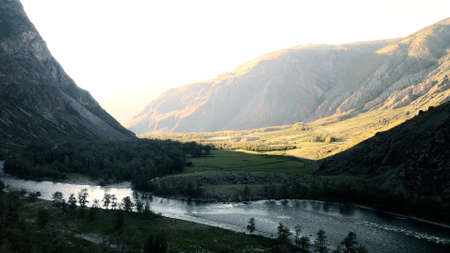 A beautiful view of the mountains, part in the shade, part in the light. Altaiの写真素材