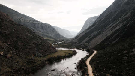 Calm and peaceful mountine view. Drone footage.の写真素材