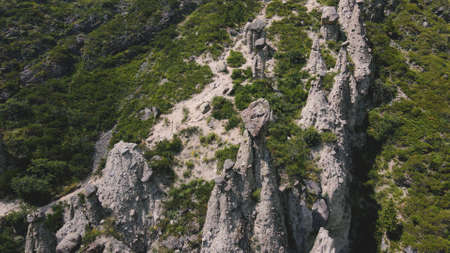 Nature phenomenon and nature miracle Stone Mushrooms rocks in Altai mountains near river Chulyshman. Siberia, Russiaの写真素材