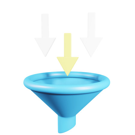 Digital Illustration of a Sales Funnel with Down and Down Arrowsの写真素材