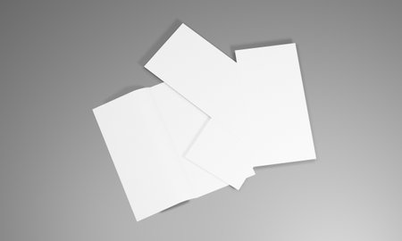 Blank white paper sheets isolated on gray background. 3d renderの写真素材