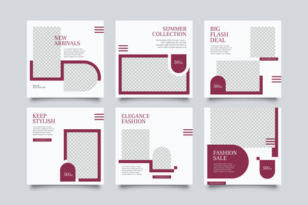 6 set fashion social media post template. modern promotion square web banner for social media.のイラスト素材