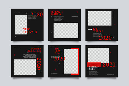 6 set fashion social media post template. modern promotion square web banner for social media.のイラスト素材