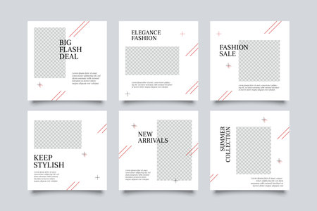 6 fashion social media post template. modern promotion square web banner for social media.のイラスト素材