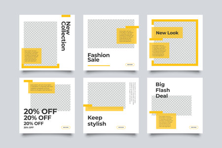 6 fashion social media post template. modern promotion square web banner for social media.のイラスト素材