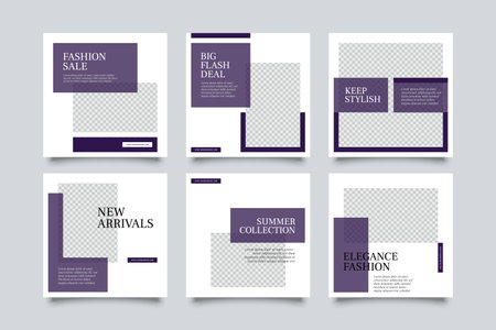 6 fashion social media post template. modern promotion square web banner for social media.のイラスト素材