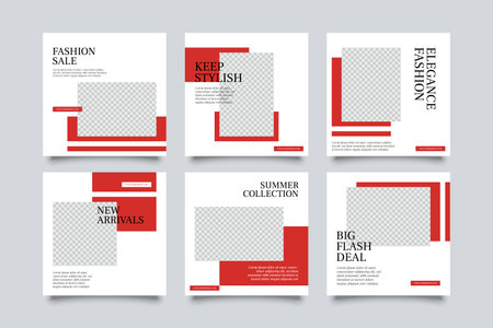 6 fashion social media post template. modern promotion square web banner for social media.のイラスト素材
