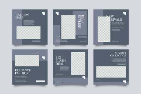 6 fashion social media post template. modern promotion square web banner for social media.のイラスト素材