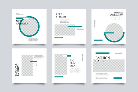 6 fashion social media post template. modern promotion square web banner for social media.のイラスト素材