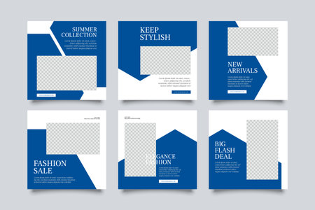 6 fashion social media post template. modern promotion square web banner for social media.のイラスト素材