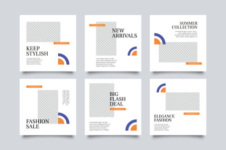 6 fashion social media post template. modern promotion square web banner for social mediaのイラスト素材