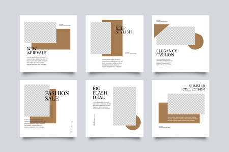 6 fashion social media post template. modern promotion square web banner for social mediaのイラスト素材
