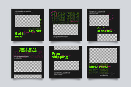 Hype social media post template set. Modern social media post bundle vector, Design editable template for social media postのイラスト素材