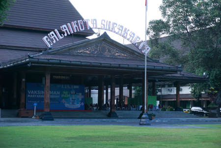 Surakarta, Indonesia - September 1, 2021: A Surakarta city hall building located in the center of Solo with a local Javanese architecture, the joglo house and a tourist icon.のeditorial素材