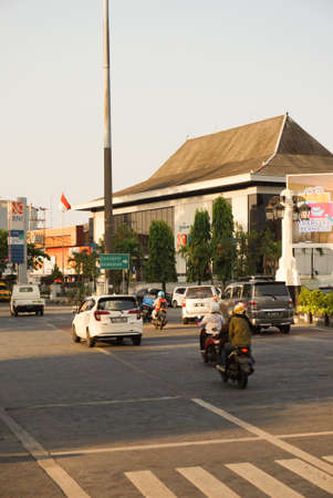Surakarta, Indonesia - September 1, 2021: A street atmosphere in the city of Surakarta which has unique characteristics and is the center of Javanese culture and customs tourismのeditorial素材