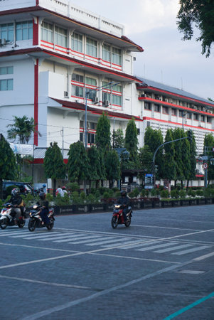 Surakarta, Indonesia - September 1, 2021: A street atmosphere in the city of Surakarta which has unique characteristics and is the center of Javanese culture and customs tourismのeditorial素材